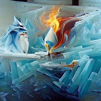 Ice King vs. Fire King Oil Painting