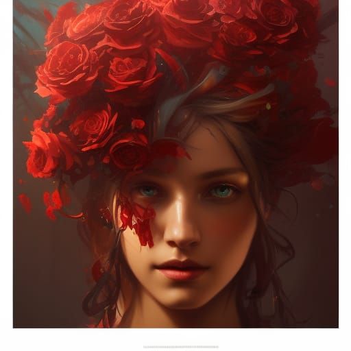 Crimson Roses: A Dark Fantasy Oil Painting