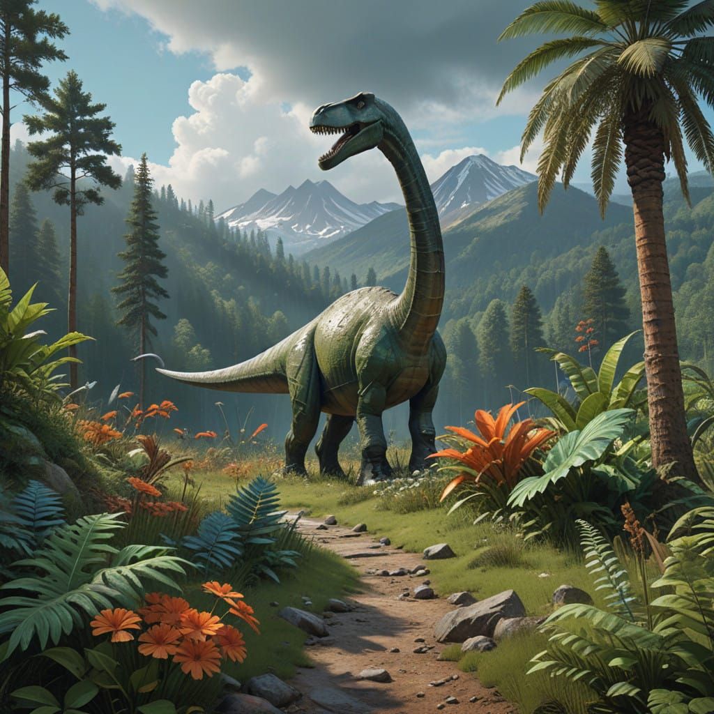 Prehistoric Giant Lost in Lush Mesozoic Landscape