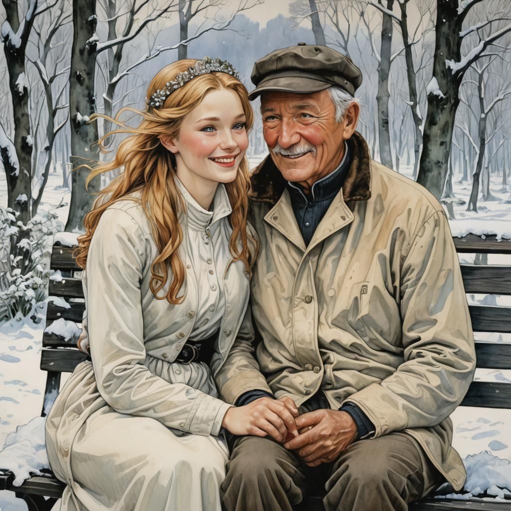 Princess and Father Portrait in Snowy Landscape