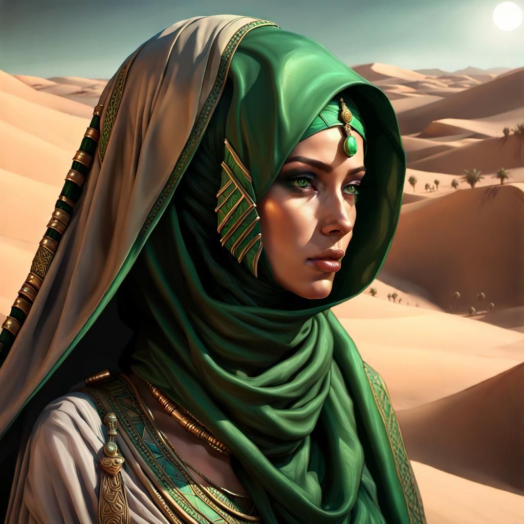 Bedouin Woman with Cleopatra Makeup, Dark Fantasy Art