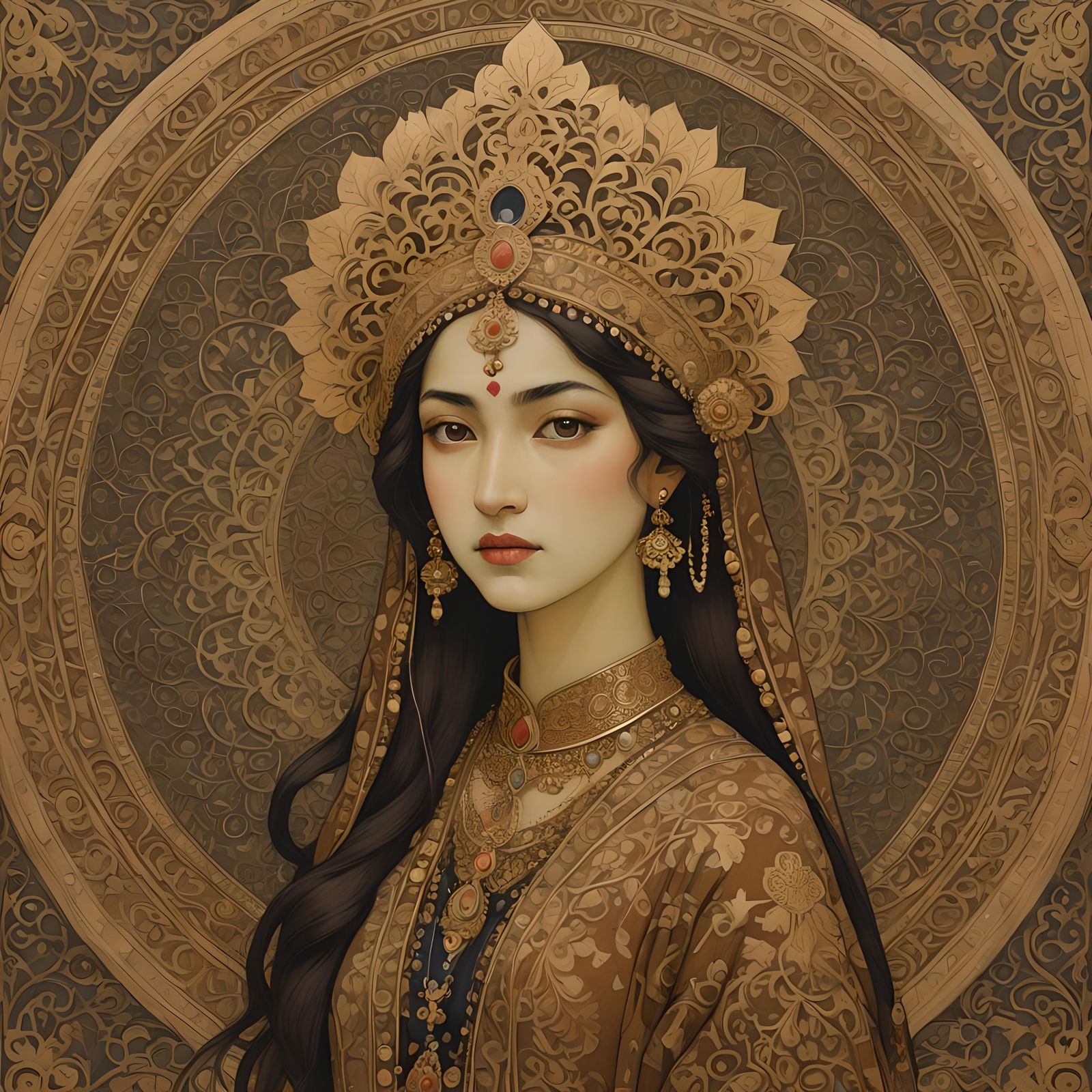 Woman with Elaborate Headdress in Dulac Style