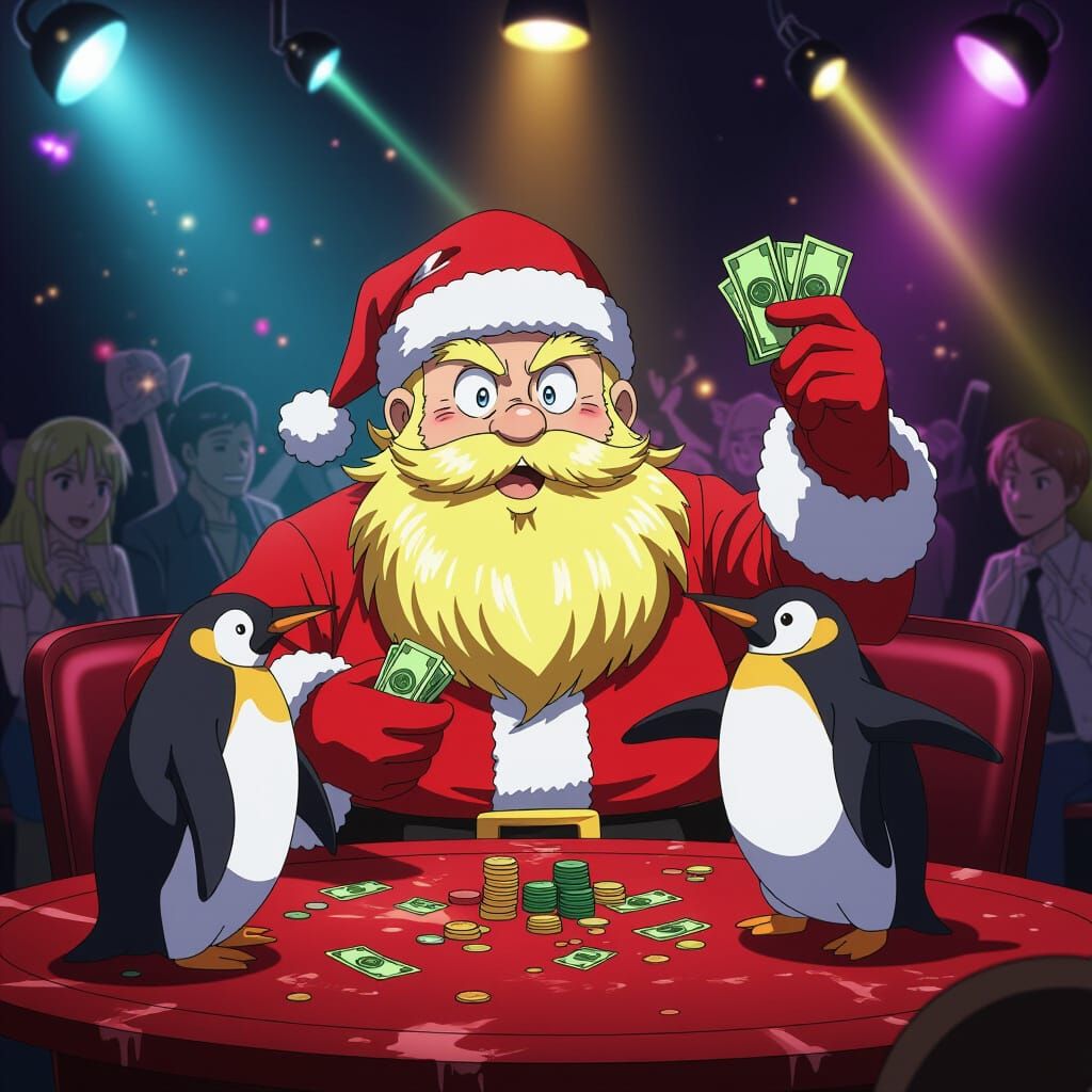 Santa Bets on Penguin Fight in Gritty Anime Club Scene
