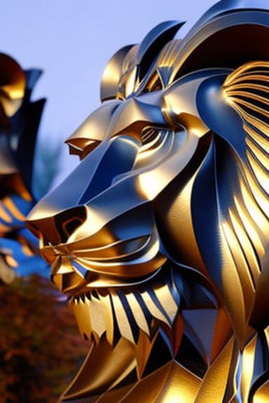 Golden Lion King Sculpture: Photorealistic Masterpiece