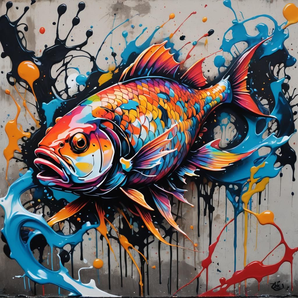 Colorful Fish Graffiti Art in Splash Style