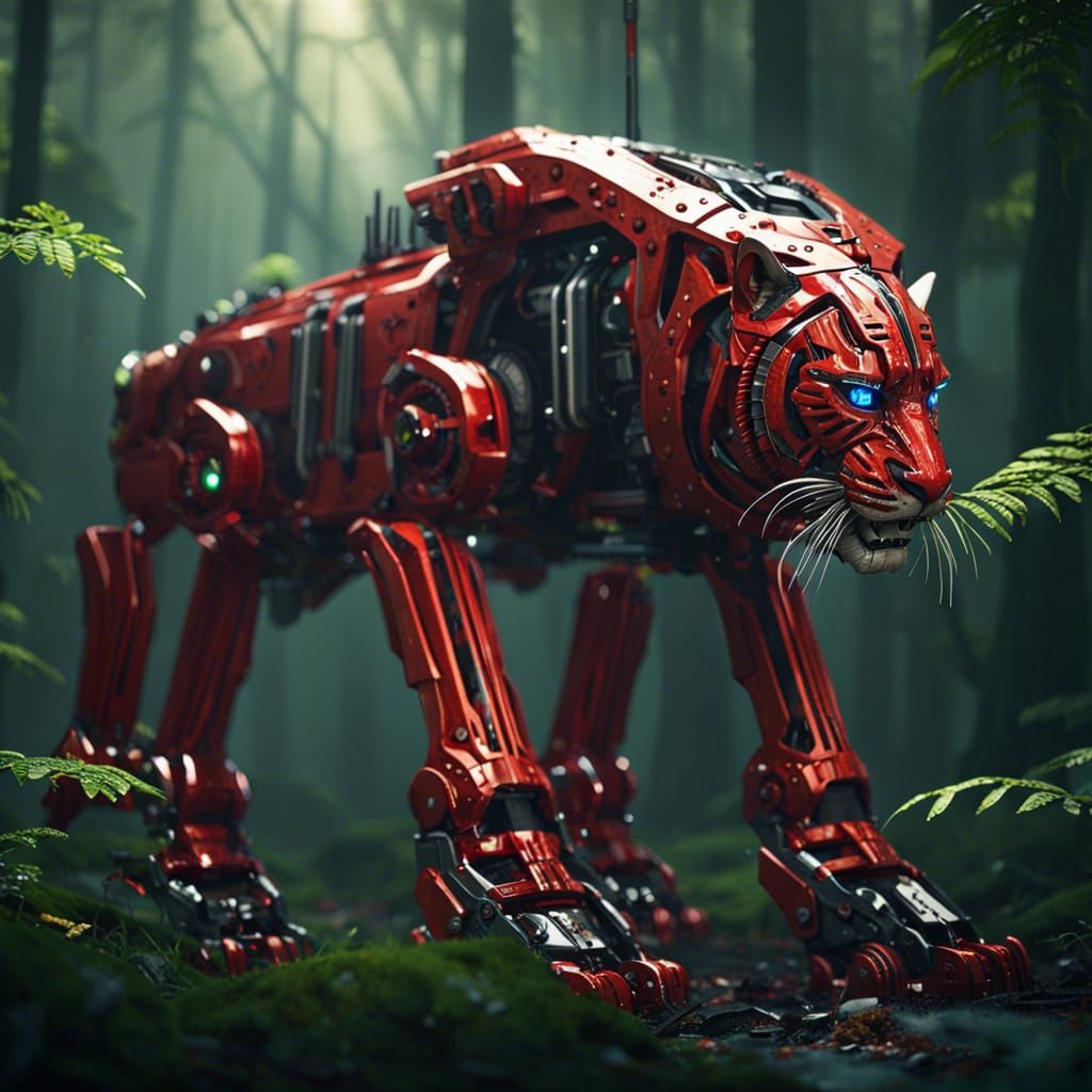 Sci-Fi Red Tiger in Amazon Rainforest