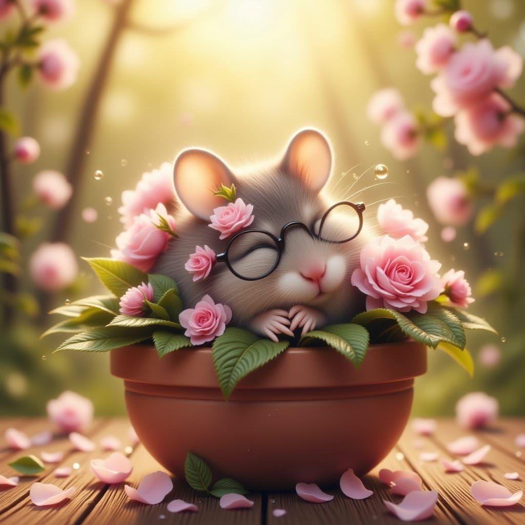 Mouse in Flowerpot: Whimsical Storybook Illustration