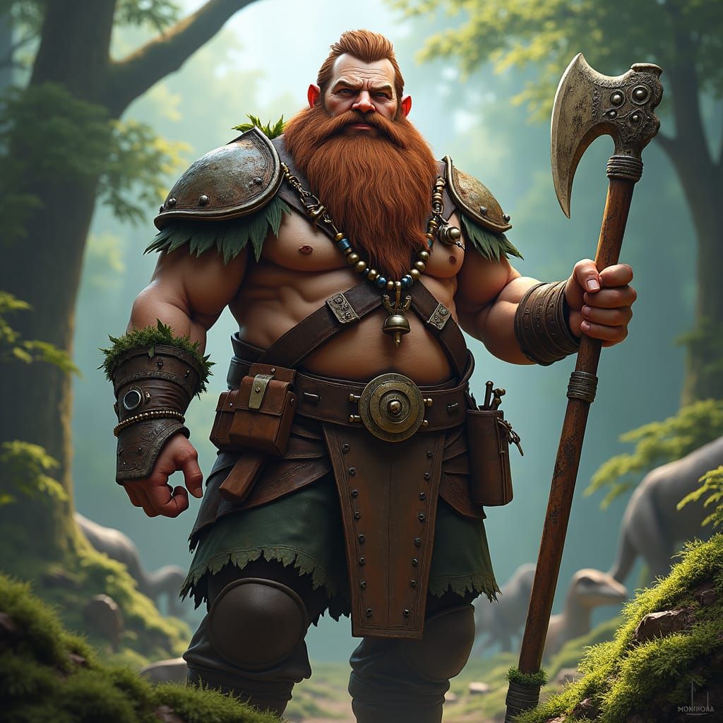 Dwarf Druid in Primeval Forest: Fantasy Concept Art