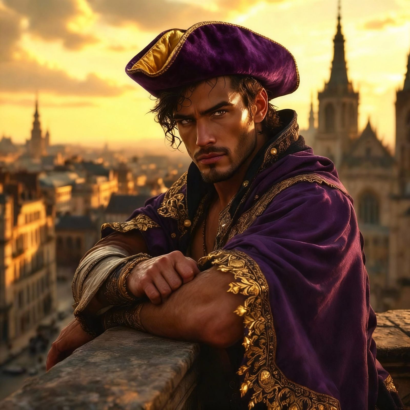 Renaissance Man Overlooks Medieval Paris in Baroque Style