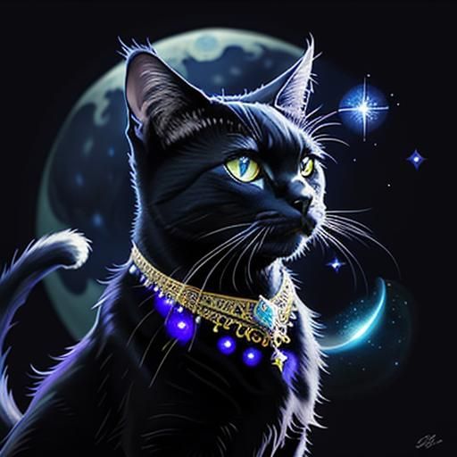 Black Cat Wishes on a Star in Pixel Art