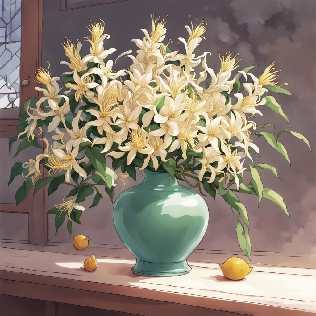 Honeysuckle Flowers in Anime Manga Style