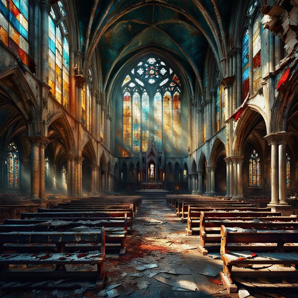 Abandoned Cathedral Interior: Abstract Digital Art