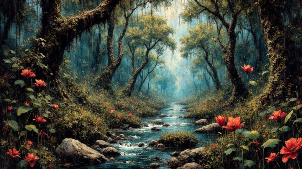 Lush Jungle Valley in Frazetta Style