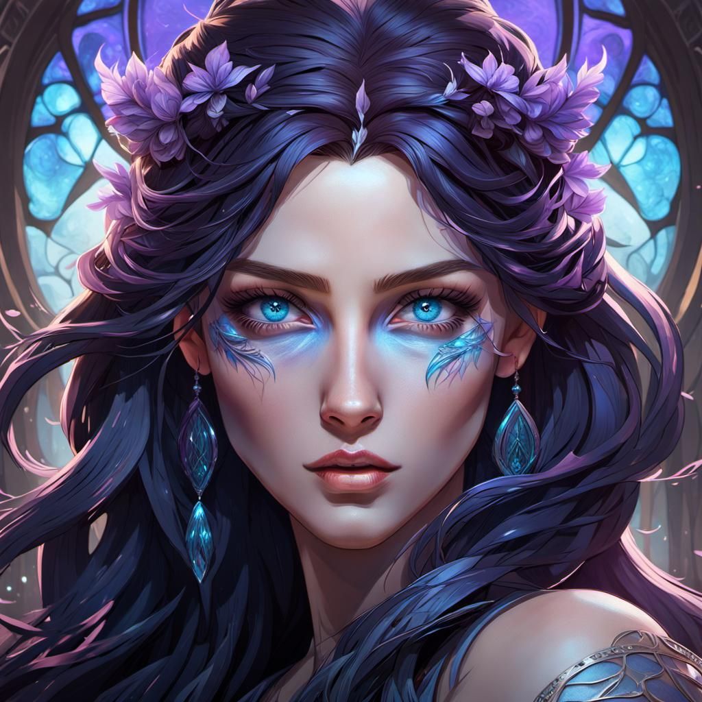 Fantasy Portrait: Blue-Eyed Girl in Art Nouveau Style