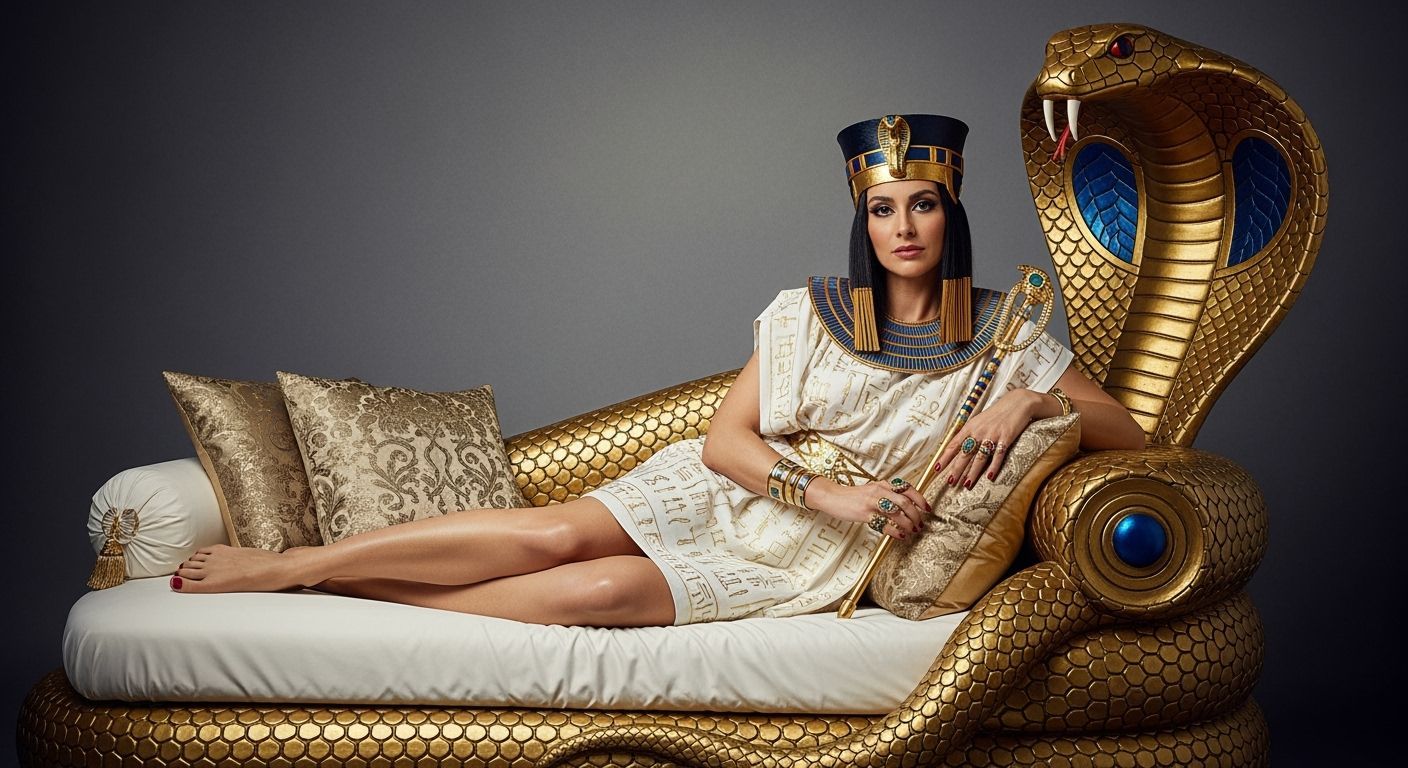 Egyptian Queen on Golden Chaise Longue in Photorealistic Sty...