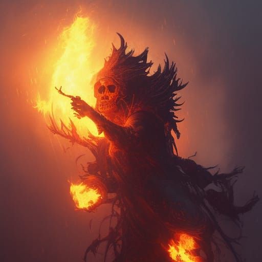 Flaming Skull in Dark Fantasy Style