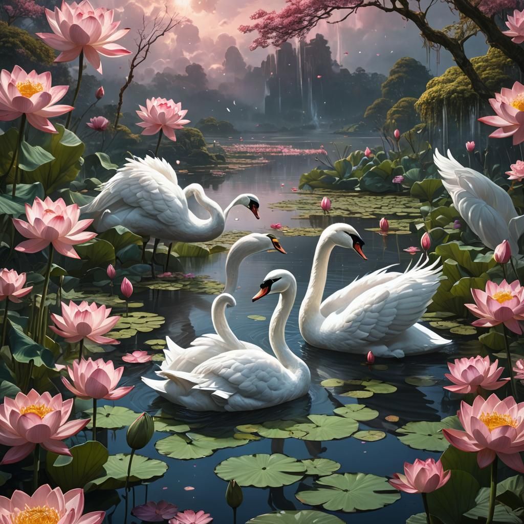 Swan Embraces Leda: A Fantastical Matte Painting