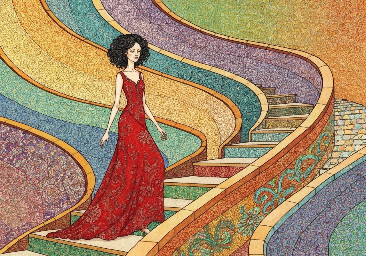 Mosaic Staircase: Art Nouveau Style Illustration