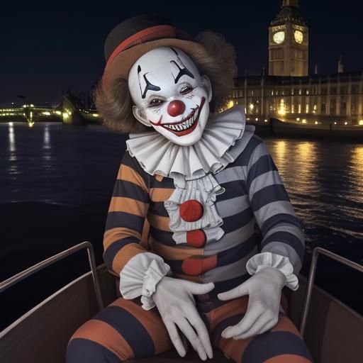 Scary Smiling Clown on Thames at Night