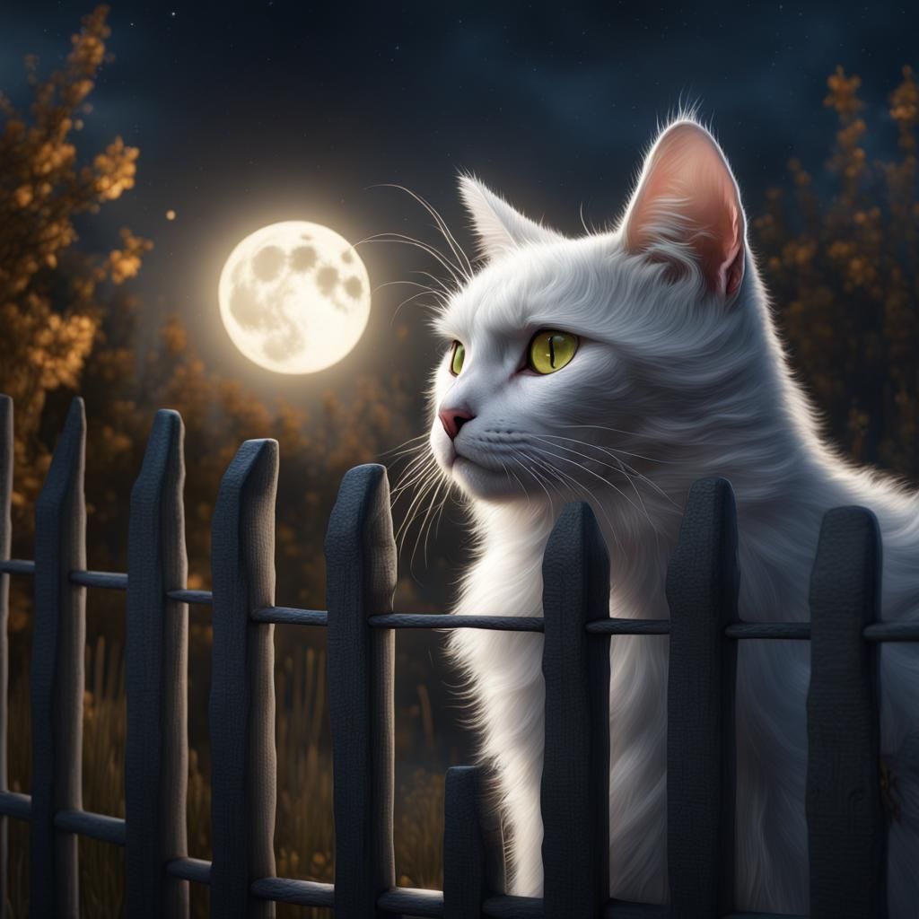 Moonlit Cat: A Fantastical Digital Painting