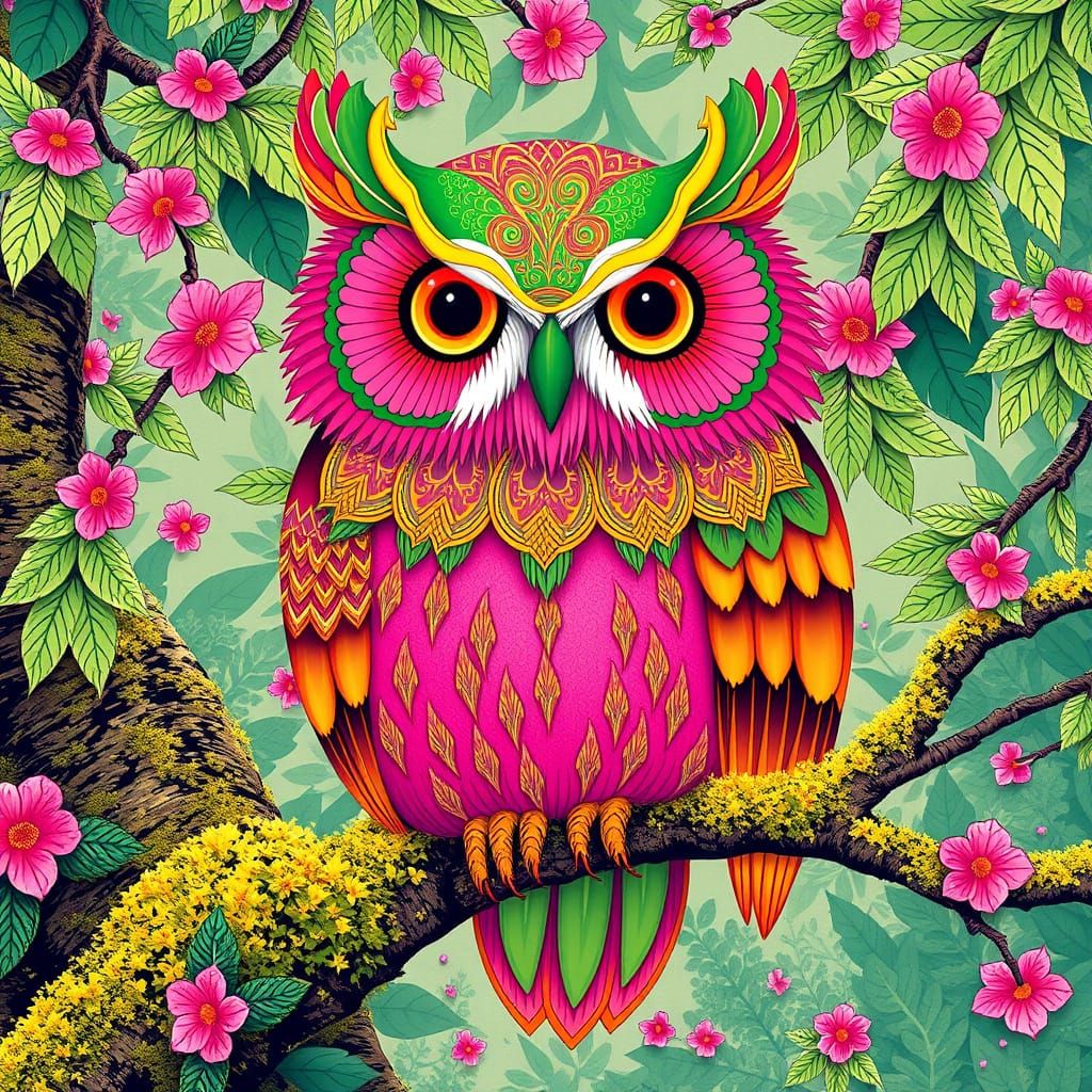 Colorful Owl in Japanese Pop Art Style