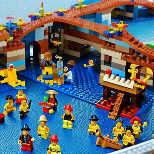 Lego Pirate Minifigures on Brick River Dock