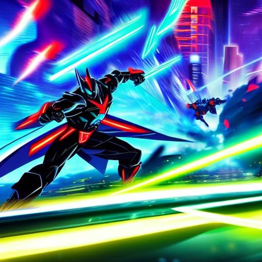 Akame vs Gridman: Sci-Fi Anime Battle in Neon City