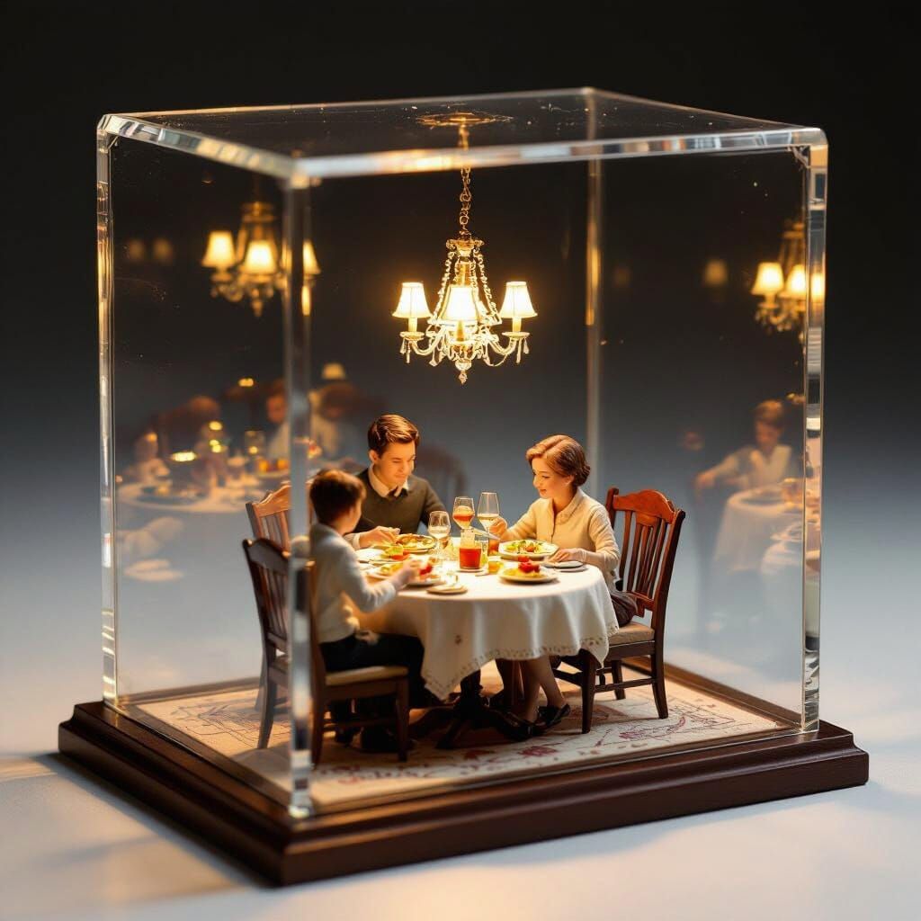 Family Meal Diorama Inside Award Glass Box
