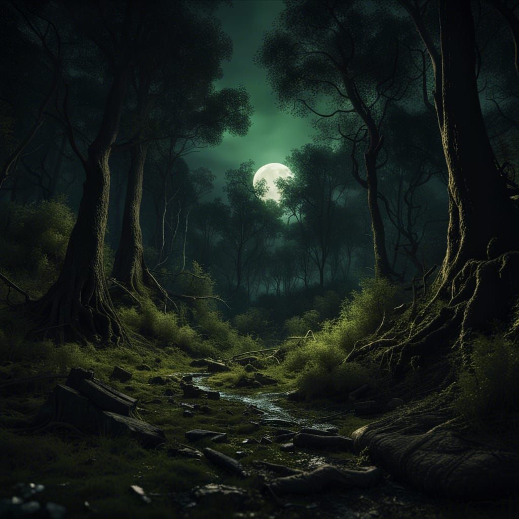 Full Moonlit Forest in Dark Fantasy Style
