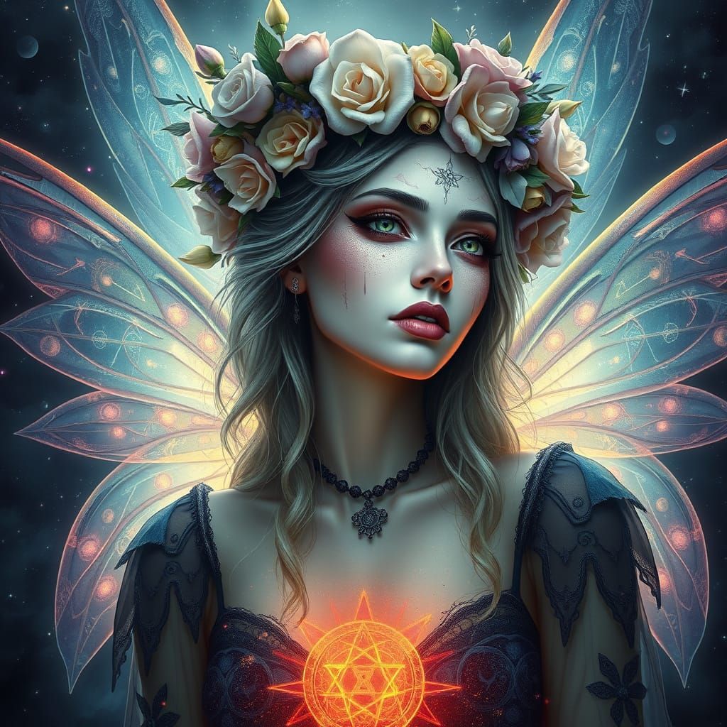 Enchanted Gothic Fairy in Cosmic Bloom