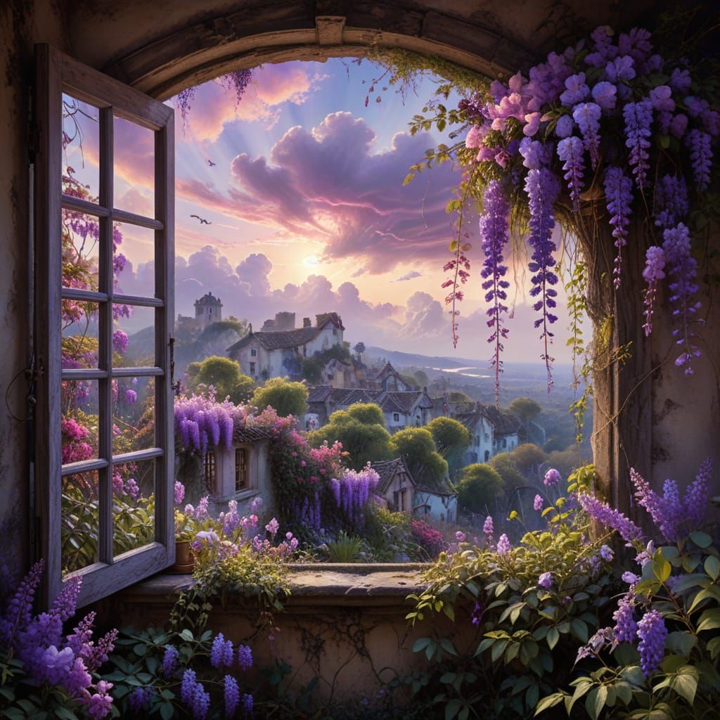 Purple Dreams Unfurl in a Vibrant Garden Scene