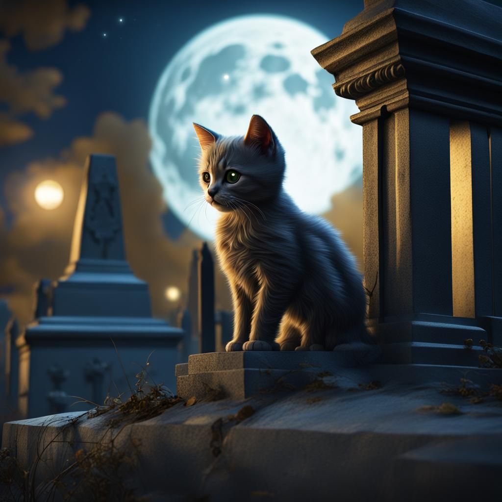 Spectral Kitten Guardian in Cemetery Concept Art