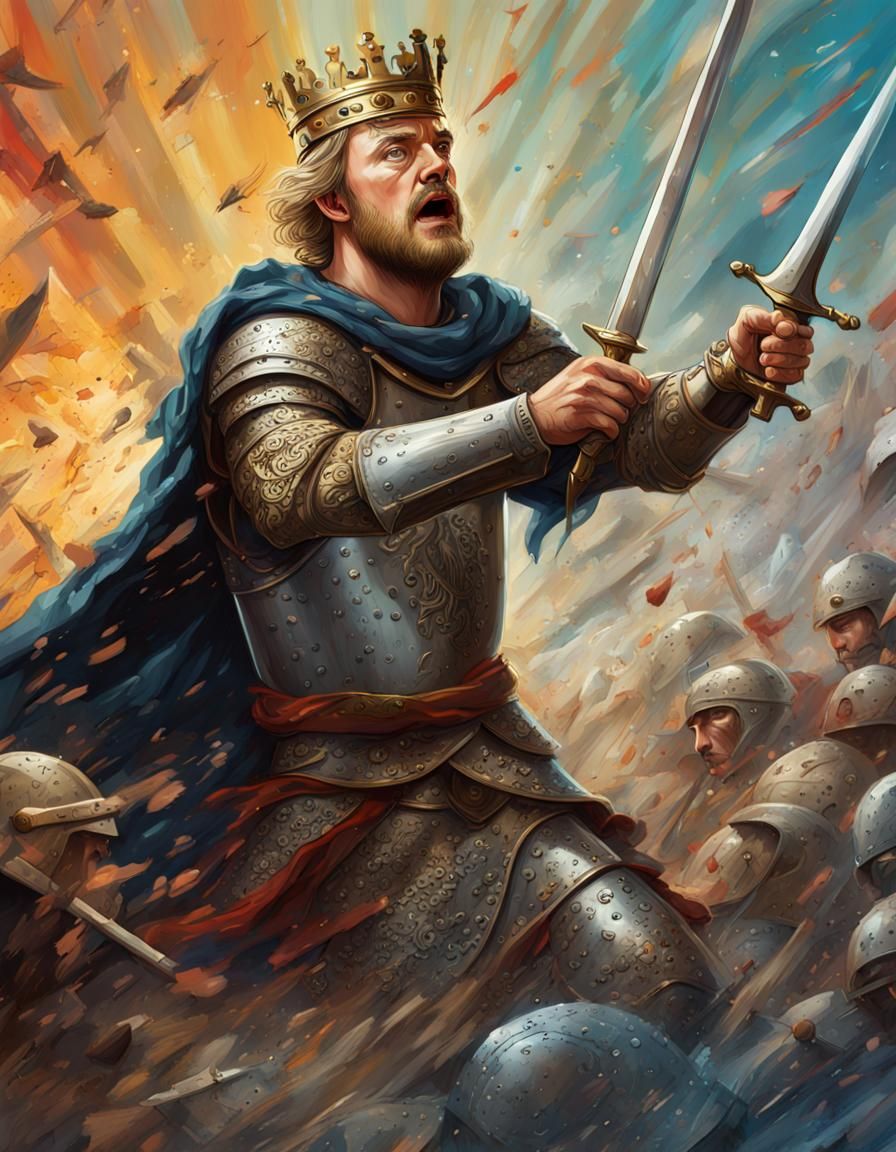 King Arthur in Battle: Hyperrealistic Illustration