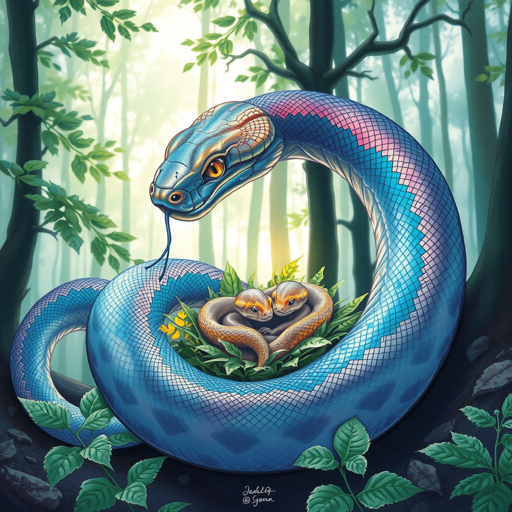 Whispers of Serenity: A Majestic Snake in Dreamy Forest