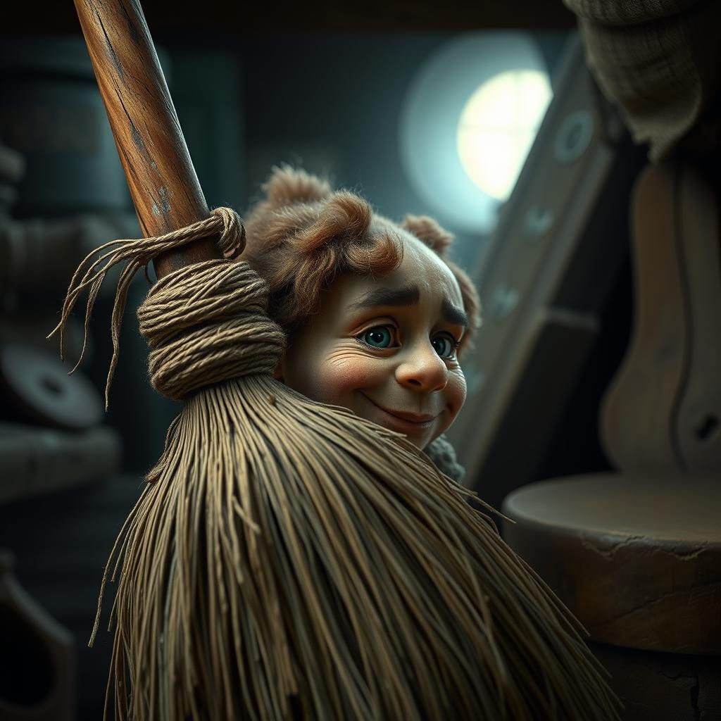 Mischievous Brownie Peeks Out in Mystical Attic