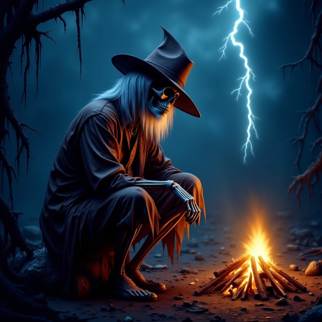 Day of the Dead Skeletal Veteran by Campfire