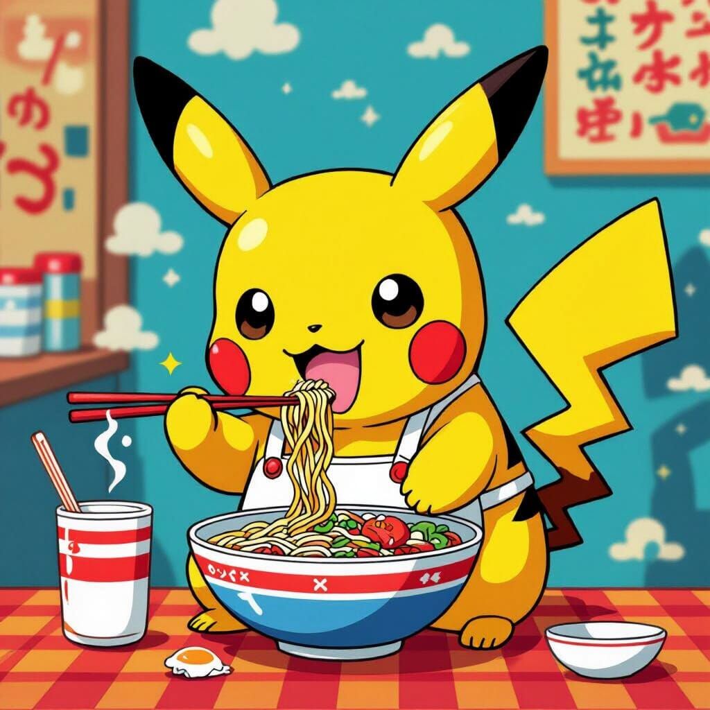 Pikachu Slurping Ramen: A Pop Surrealist Vision