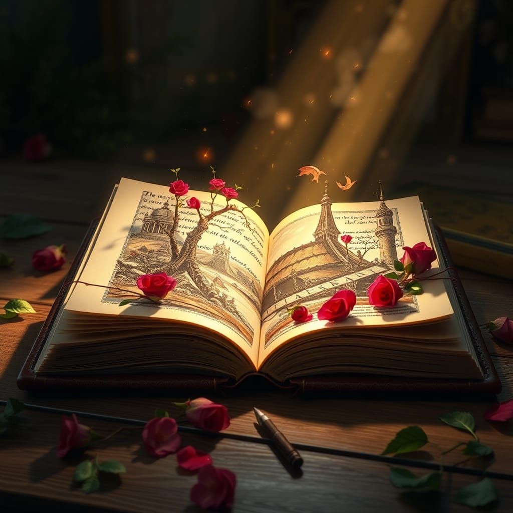 Dreamlike Scene in Open Book, Digital Art