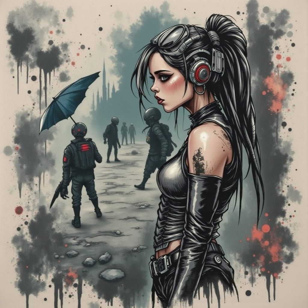 Cyberpunk Musician in Fog with Heavy Eyeshadow