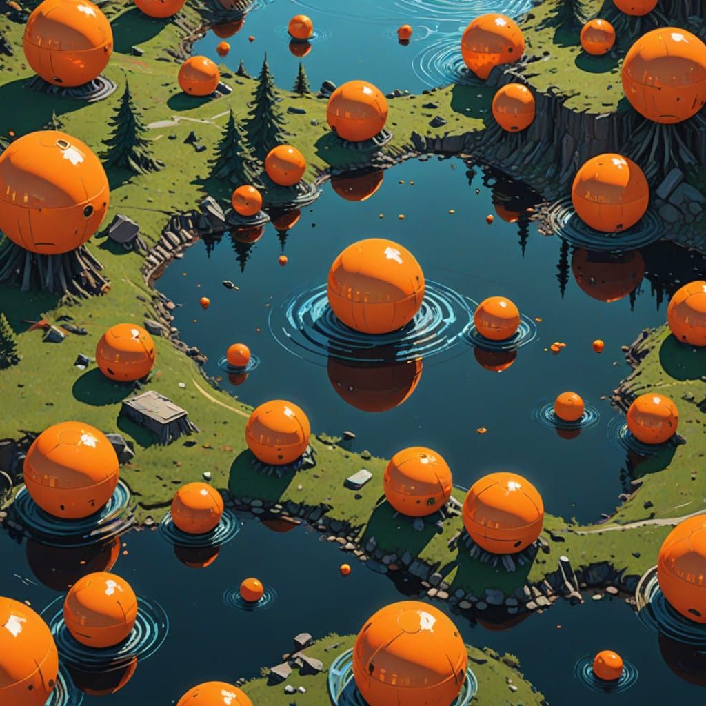 Golden Treasure Amidst Vibrant Orange Fractal Waves