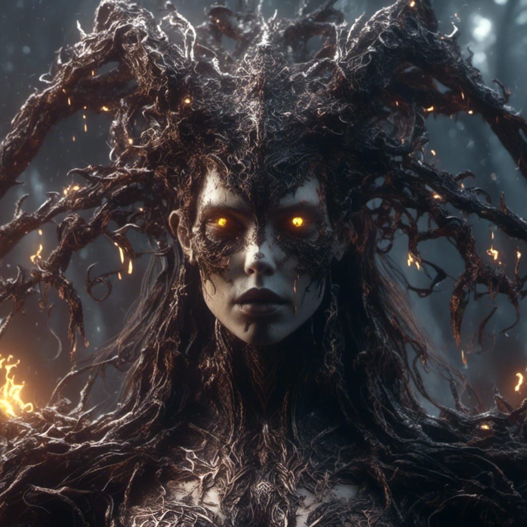 Character Surrounded by Glowing Dark Runes