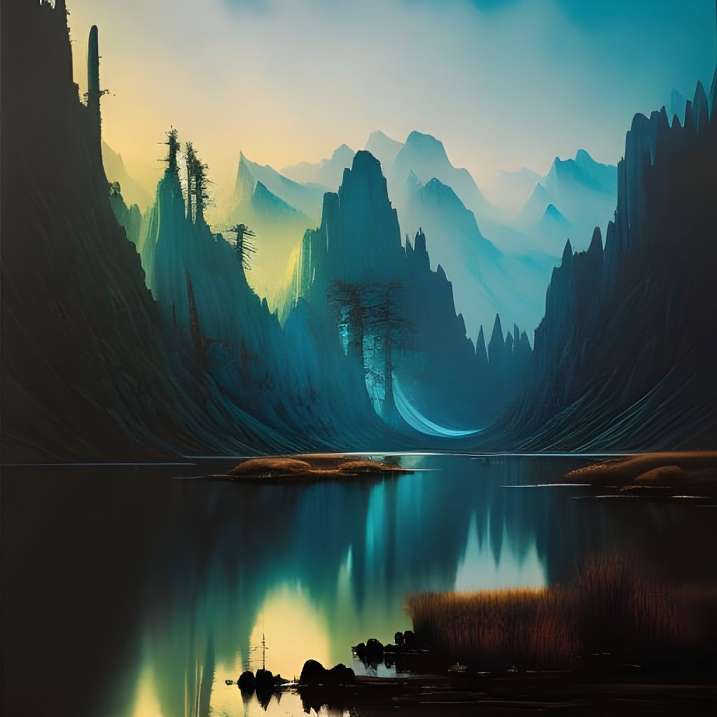 Eerie Dark Fantasy Landscape with River of Life