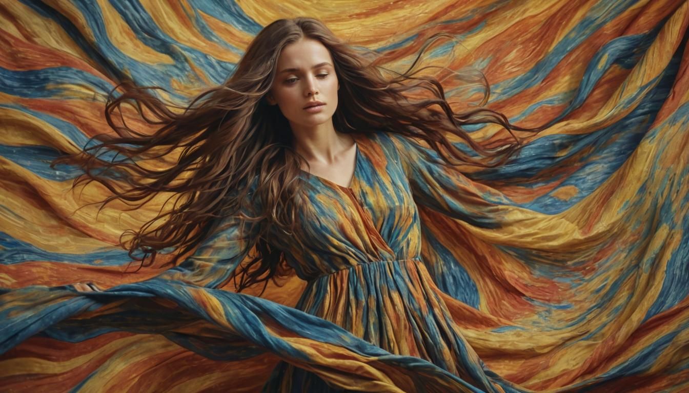 Woman in Flowing Fabric: Van Gogh-Inspired Digital Painting