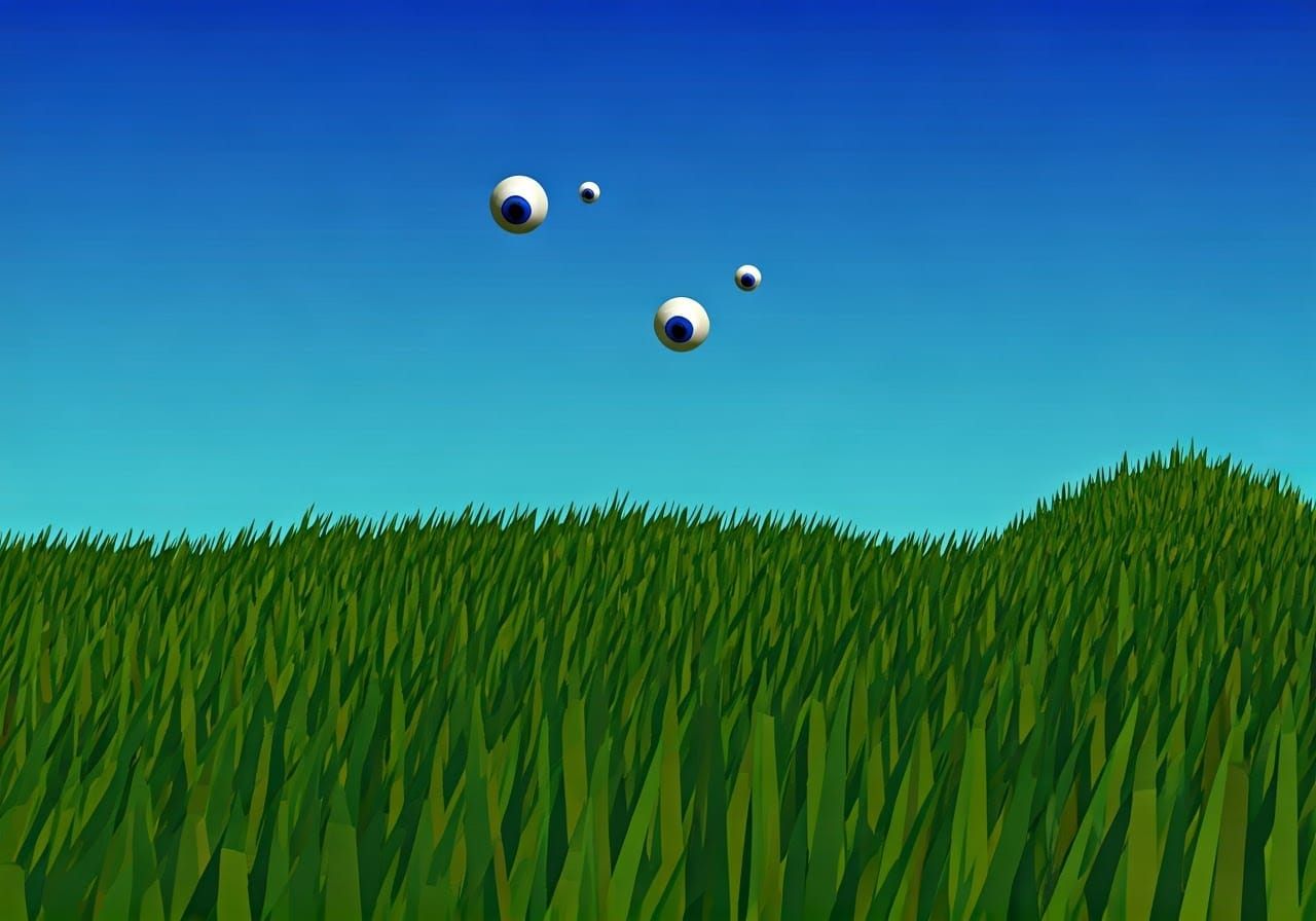 Nintendo 64-Style Low Poly Landscape with Floating Eyes