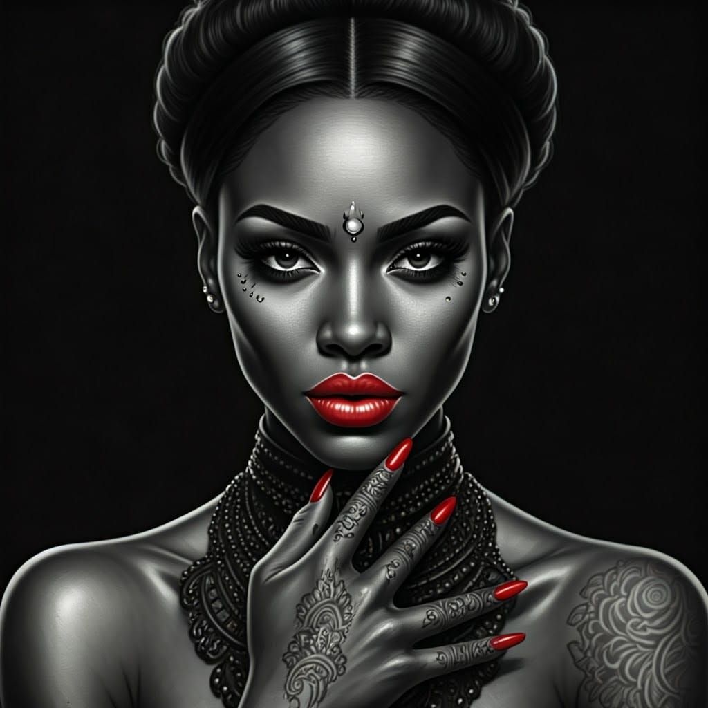 Gothic Supermodel Portrait in Charcoal and Ink