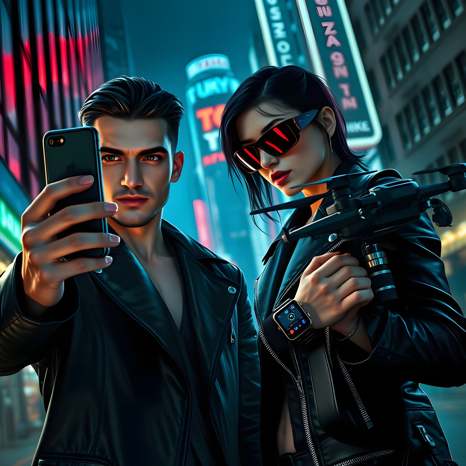 Cyberpunk Vampire Influencer in Neon City