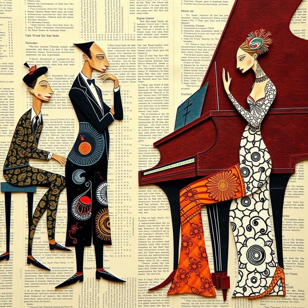 Abstract Pianist in Cubist Style, Collage Art
