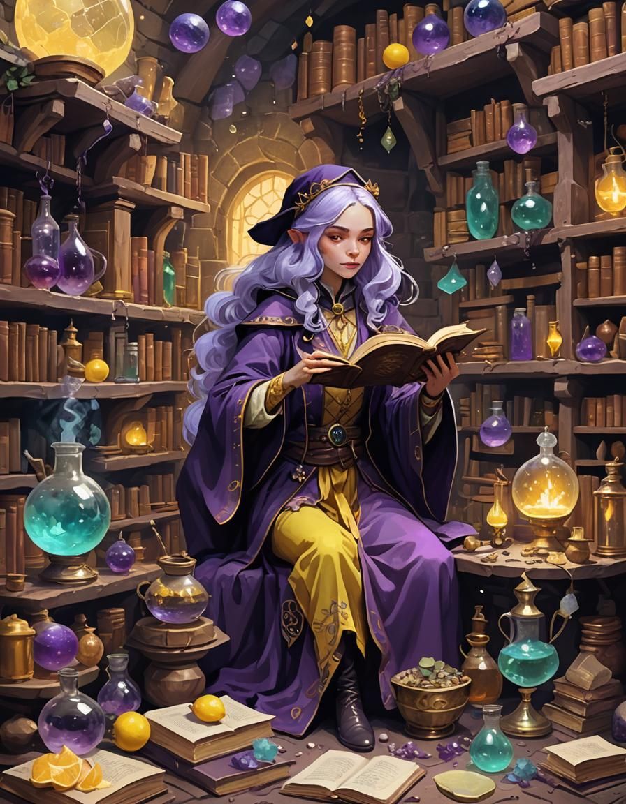 Eccentric Sorceress Concocting Magic Potions