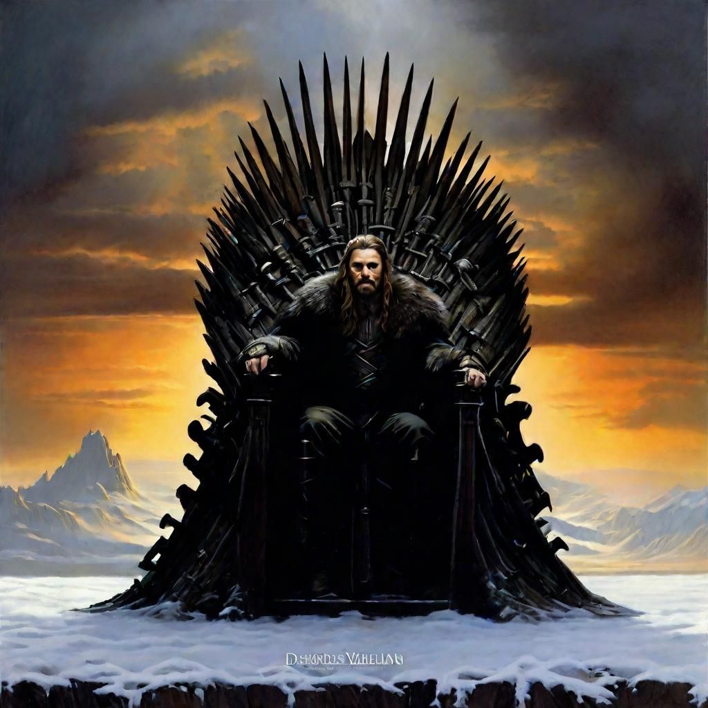 Brooding King on Iron Throne in Dark Fantasy Style