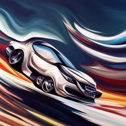 Abstract Bouncy Drift Car Art in Complementary Colors